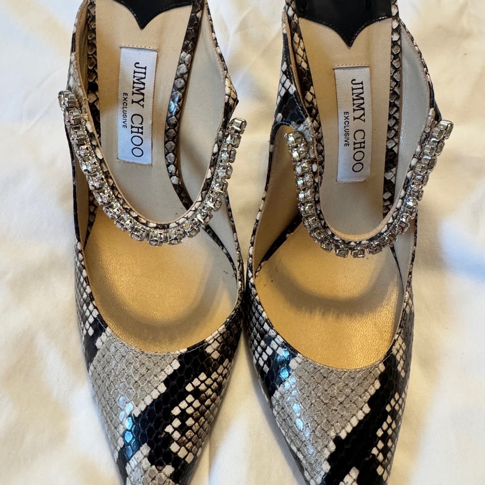 Jimmy Choo Black and White Snake Print Heels